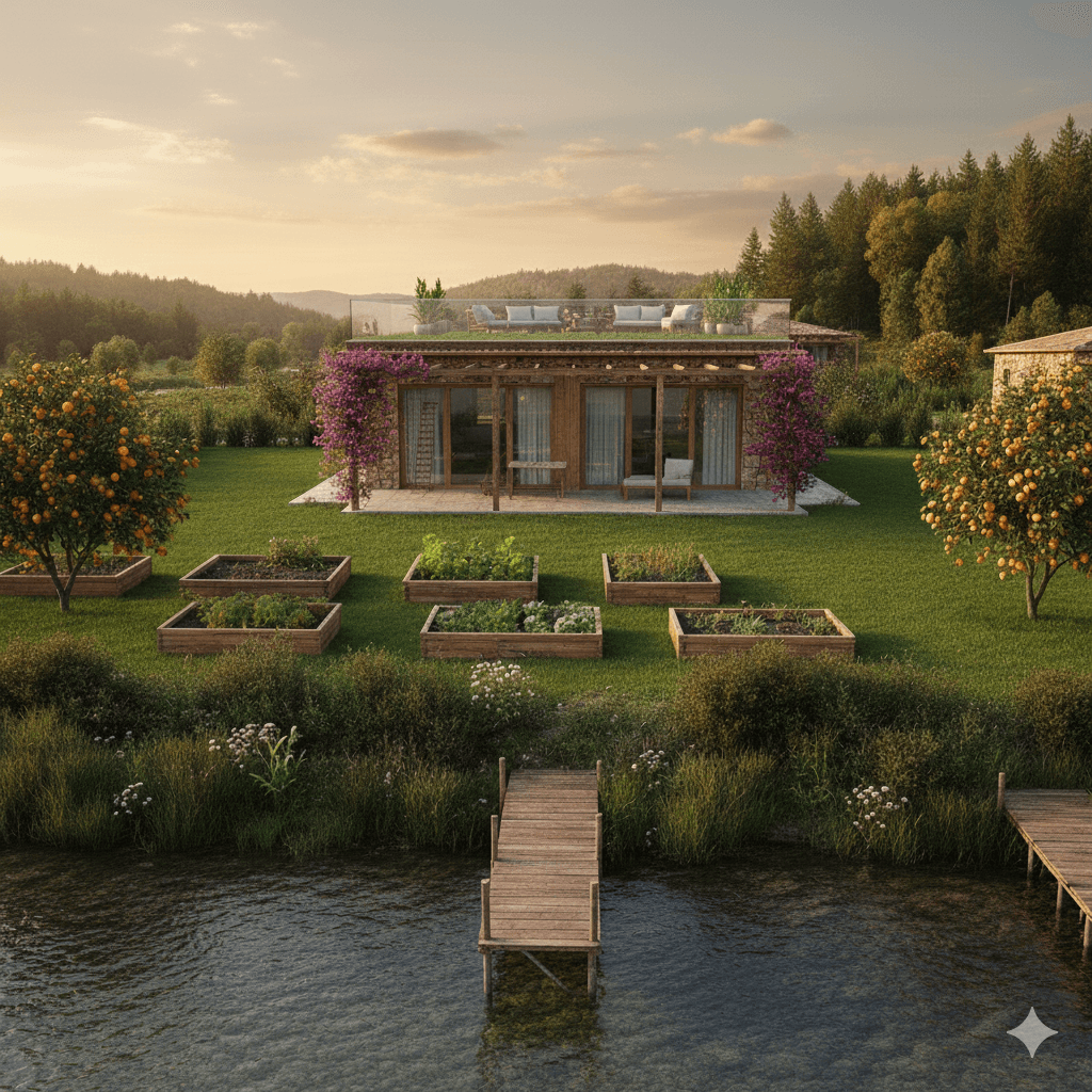 Villa terrace with panoramic river views